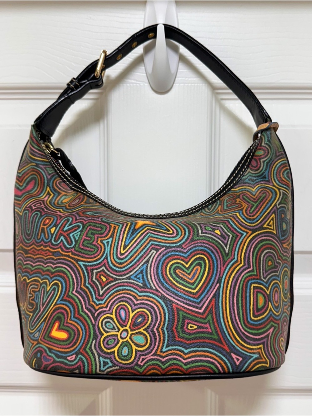 Dooney & Bourke Rainbow Graffiti Coated Canvas Hobo Shoulder Bag Vintage Y2K - Picture 5 of 13
